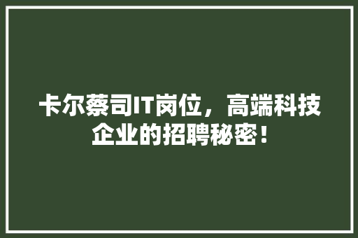 卡尔蔡司IT岗位，高端科技企业的招聘秘密！