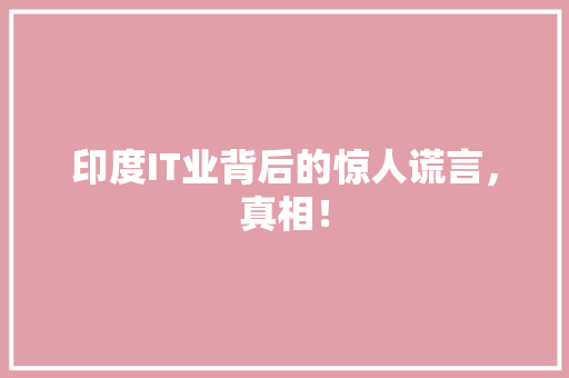 印度IT业背后的惊人谎言，真相！