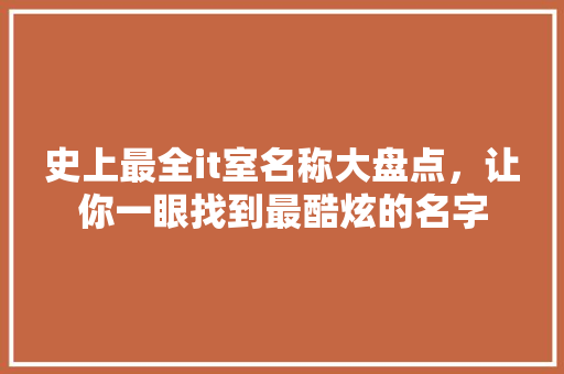 史上最全it室名称大盘点，让你一眼找到最酷炫的名字