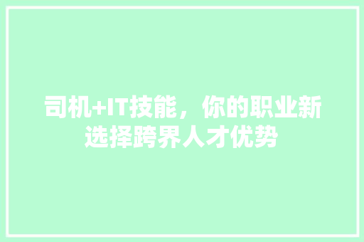 司机+IT技能，你的职业新选择跨界人才优势
