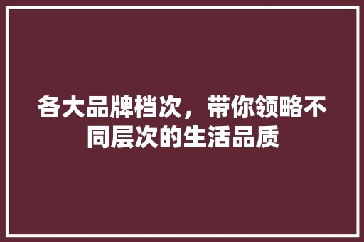 各大品牌档次，带你领略不同层次的生活品质