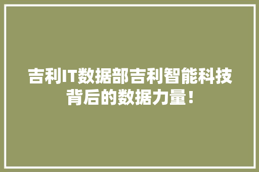 吉利IT数据部吉利智能科技背后的数据力量！