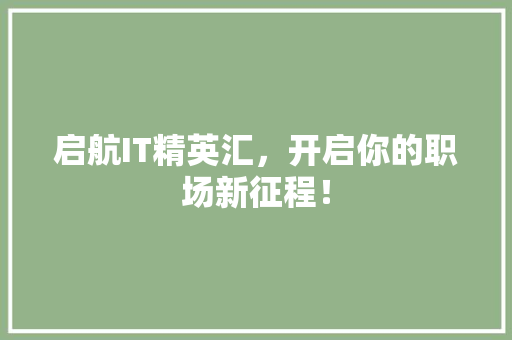 启航IT精英汇，开启你的职场新征程！