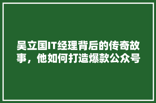 吴立国IT经理背后的传奇故事，他如何打造爆款公众号！