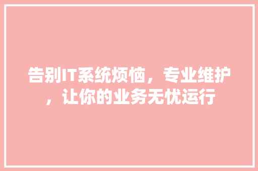 告别IT系统烦恼，专业维护，让你的业务无忧运行