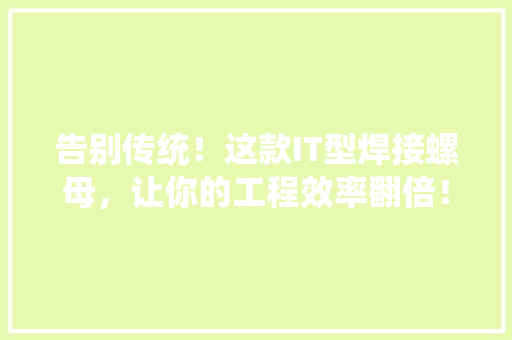 告别传统！这款IT型焊接螺母，让你的工程效率翻倍！