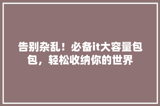 告别杂乱！必备it大容量包包，轻松收纳你的世界