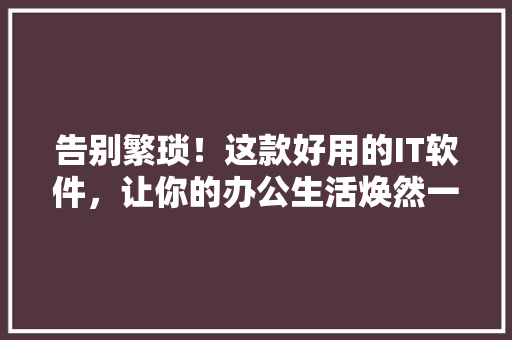 告别繁琐！这款好用的IT软件，让你的办公生活焕然一新！