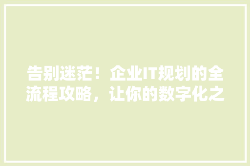 告别迷茫！企业IT规划的全流程攻略，让你的数字化之路不再坎坷