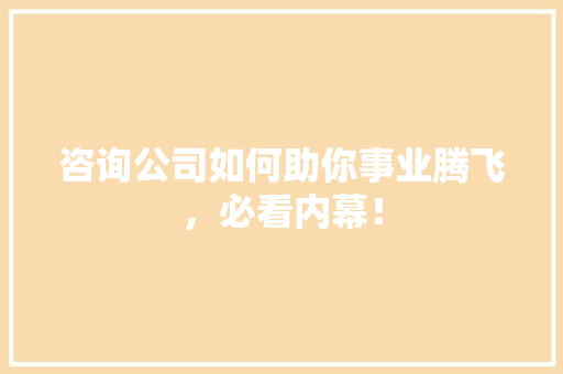 咨询公司如何助你事业腾飞，必看内幕！