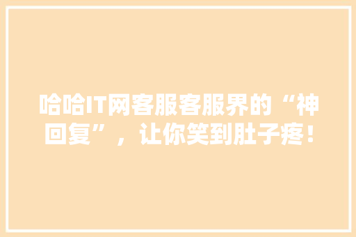 哈哈IT网客服客服界的“神回复”，让你笑到肚子疼！