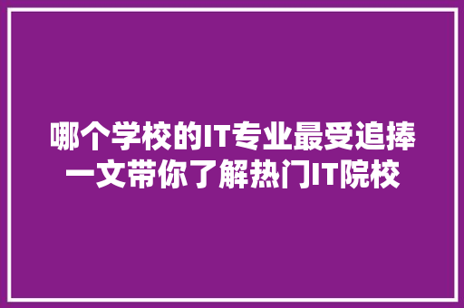 哪个学校的IT专业最受追捧一文带你了解热门IT院校