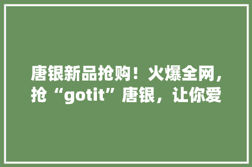 唐银新品抢购！火爆全网，抢“gotit”唐银，让你爱不释手！