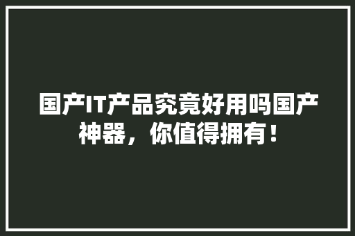 国产IT产品究竟好用吗国产神器，你值得拥有！