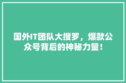 国外IT团队大搜罗，爆款公众号背后的神秘力量！