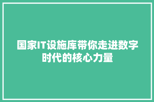 国家IT设施库带你走进数字时代的核心力量
