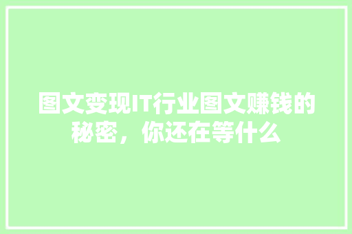 图文变现IT行业图文赚钱的秘密，你还在等什么