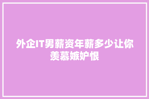 外企IT男薪资年薪多少让你羡慕嫉妒恨