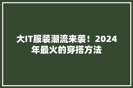 大IT服装潮流来袭！2024年最火的穿搭方法