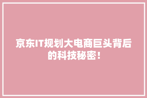 京东IT规划大电商巨头背后的科技秘密！ GoogleSEO