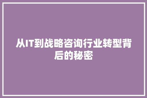 从IT到战略咨询行业转型背后的秘密 搜狗SEO