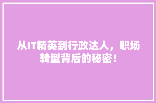 从IT精英到行政达人，职场转型背后的秘密！