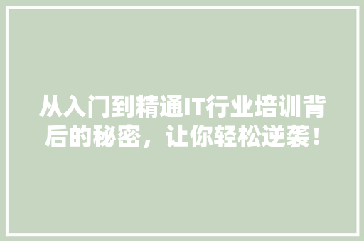 从入门到精通IT行业培训背后的秘密，让你轻松逆袭！ 搜狗SEO