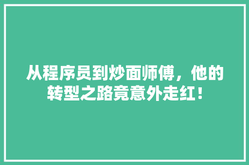 从程序员到炒面师傅，他的转型之路竟意外走红！ 神马SEO