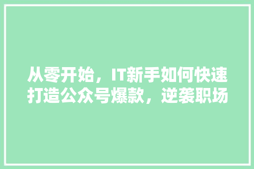 从零开始，IT新手如何快速打造公众号爆款，逆袭职场！ 神马SEO