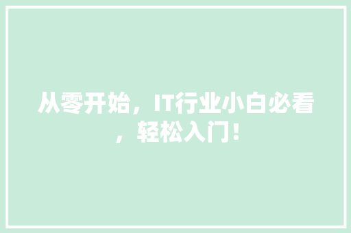 从零开始，IT行业小白必看，轻松入门！