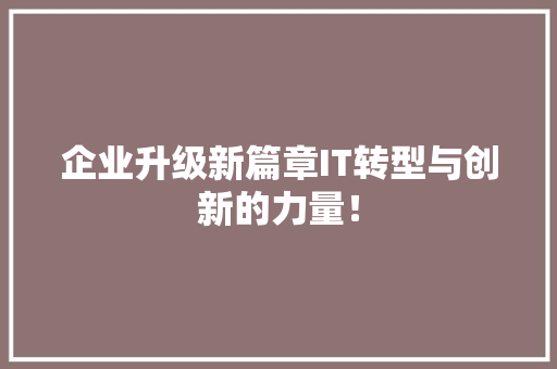 企业升级新篇章IT转型与创新的力量！