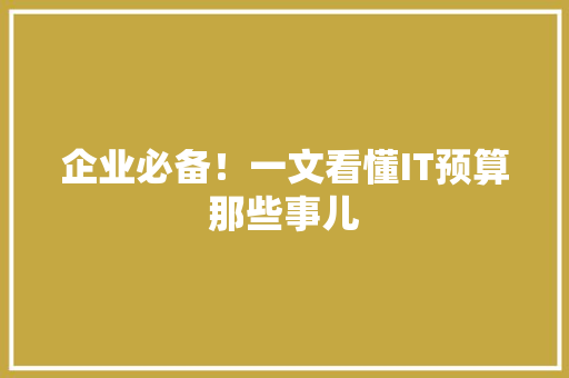 企业必备！一文看懂IT预算那些事儿