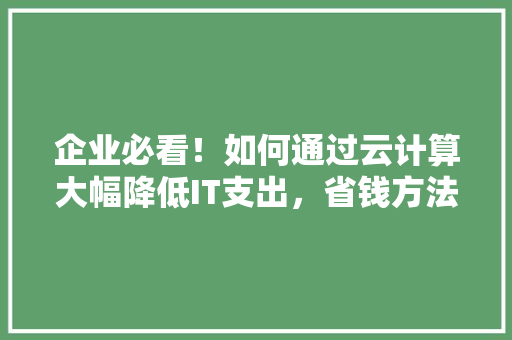企业必看！如何通过云计算大幅降低IT支出，省钱方法