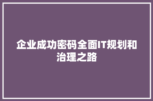 企业成功密码全面IT规划和治理之路 GoogleSEO