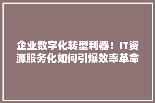 企业数字化转型利器！IT资源服务化如何引爆效率革命
