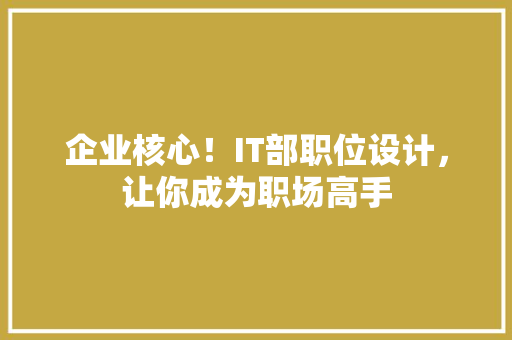 企业核心！IT部职位设计，让你成为职场高手