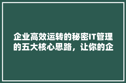 企业高效运转的秘密IT管理的五大核心思路，让你的企业起飞