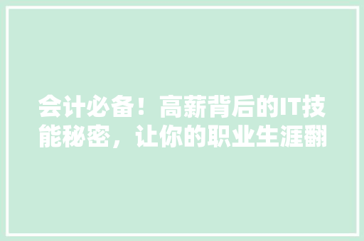 会计必备！高薪背后的IT技能秘密，让你的职业生涯翻倍增长！