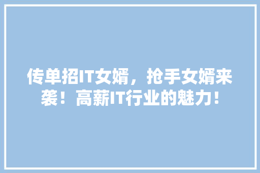传单招IT女婿，抢手女婿来袭！高薪IT行业的魅力！
