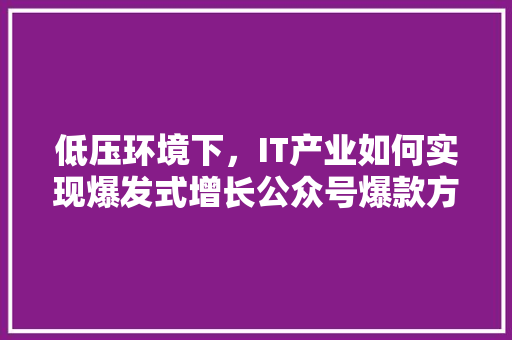 低压环境下，IT产业如何实现爆发式增长公众号爆款方法！