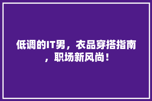 低调的IT男，衣品穿搭指南，职场新风尚！