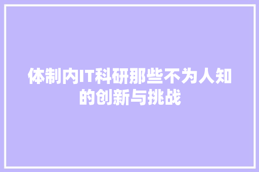 体制内IT科研那些不为人知的创新与挑战