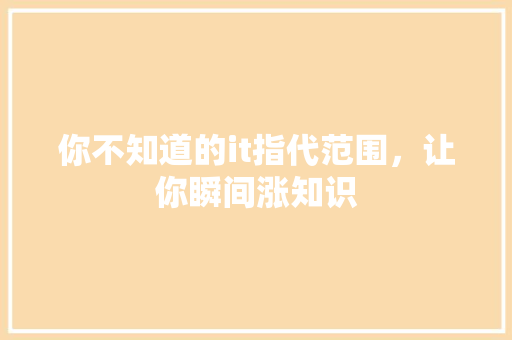 你不知道的it指代范围，让你瞬间涨知识