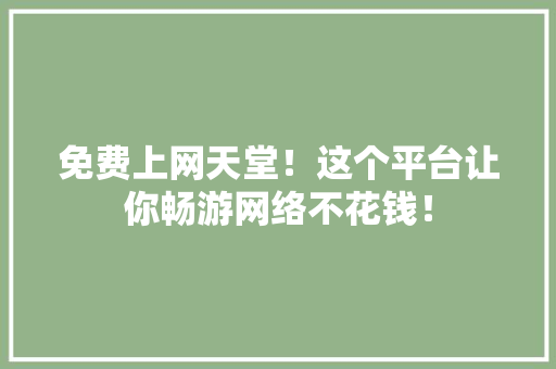 免费上网天堂！这个平台让你畅游网络不花钱！