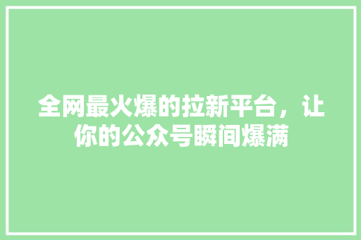 全网最火爆的拉新平台，让你的公众号瞬间爆满