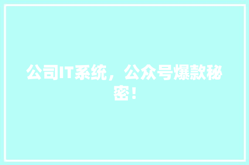 公司IT系统，公众号爆款秘密！
