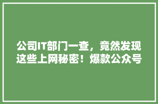 公司IT部门一查，竟然发现这些上网秘密！爆款公众号背后的秘密！