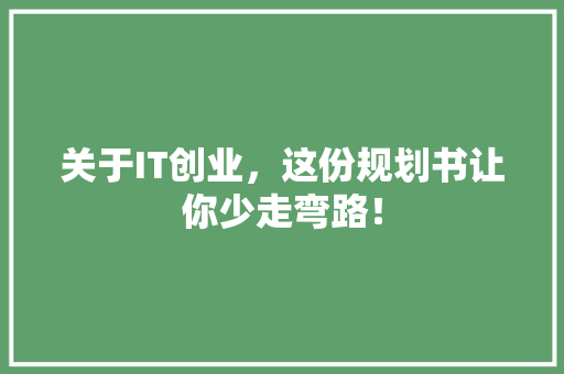 关于IT创业，这份规划书让你少走弯路！