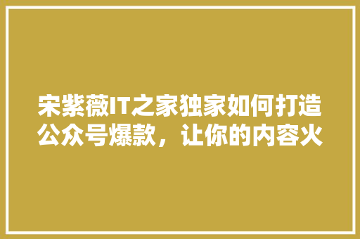 宋紫薇IT之家独家如何打造公众号爆款，让你的内容火遍全网！