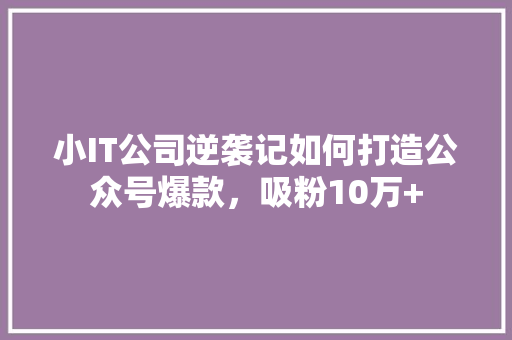 小IT公司逆袭记如何打造公众号爆款，吸粉10万+